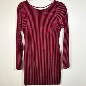 Forever 21 Burgundy Ribbed Velvet Dress Mini Bodycon Long Sleeve Women's Medium